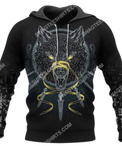viking odin and wolf all over printed hoodie 1