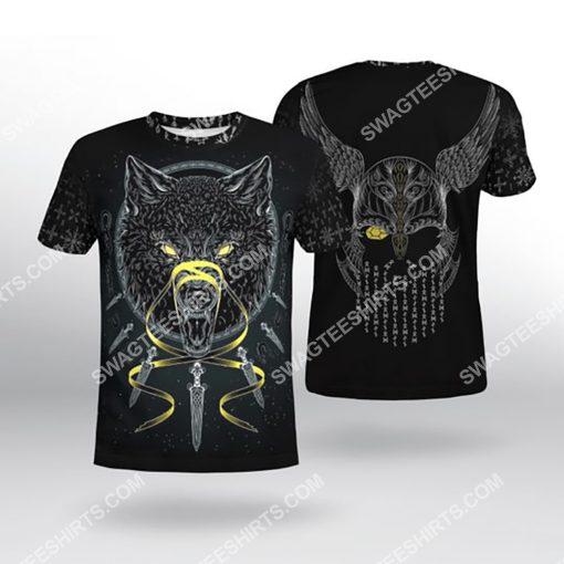 viking odin and wolf all over printed tshirt(1)