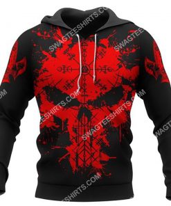 viking symbol raven and skull all over printed hoodie 1