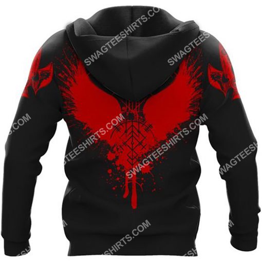 viking symbol raven and skull all over printed hoodie - back 1