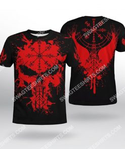 viking symbol raven and skull all over printed tshirt(1)