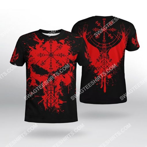 viking symbol raven and skull all over printed tshirt(1)