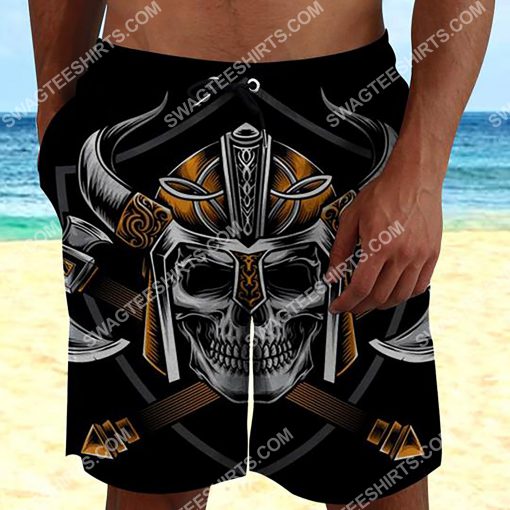 viking with skull all over printed beach shorts 3(1)