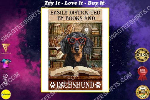 vintage easily distracted by books and dachshund poster