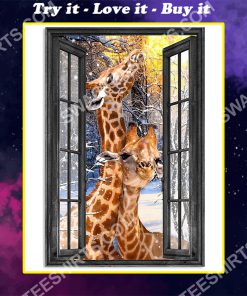 wall decor giraffe by the window poster