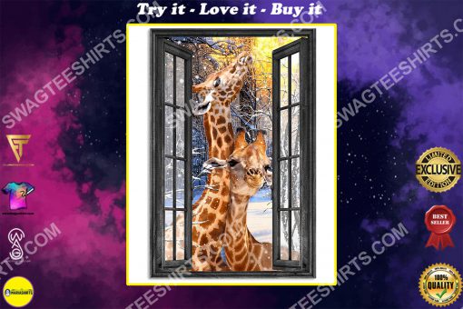 wall decor giraffe by the window poster