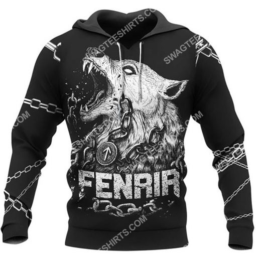 wolf fenrir is tied with chains all over printed hoodie 1