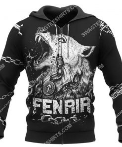 wolf fenrir is tied with chains all over printed zip hoodie 1