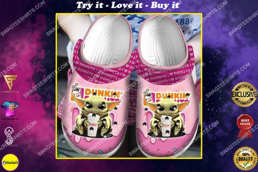 baby yoda and dunkin' donuts all over printed crocs