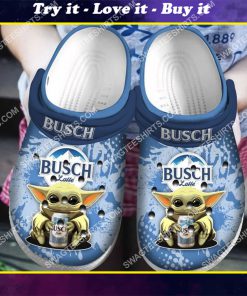 baby yoda hold busch latte all over printed crocs