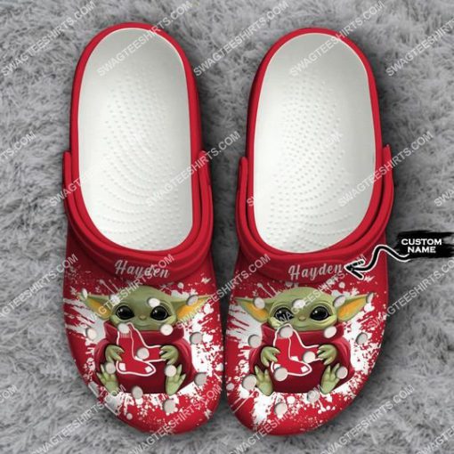 custom baby yoda hold boston red sox all over printed crocs 1(1)
