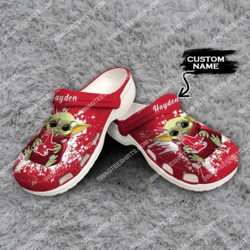 custom baby yoda hold boston red sox all over printed crocs 2(1)
