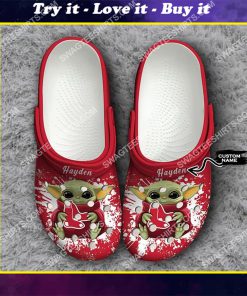 custom baby yoda hold boston red sox all over printed crocs