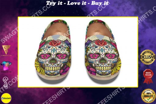 floral sugar skull all over printed toms shoes