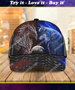 heart of a wolf soul of a dragon all over printed classic cap