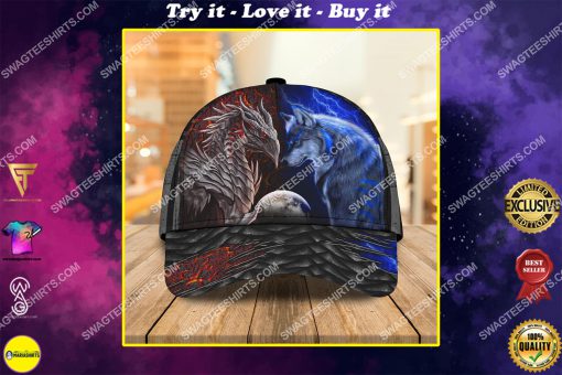 heart of a wolf soul of a dragon all over printed classic cap