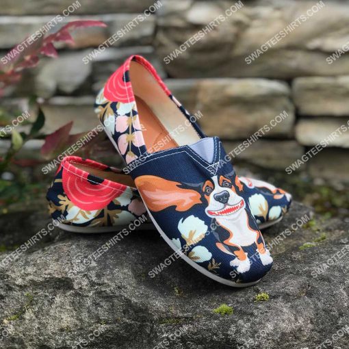 retro basset hound and flower all over printed toms shoes 2(1)