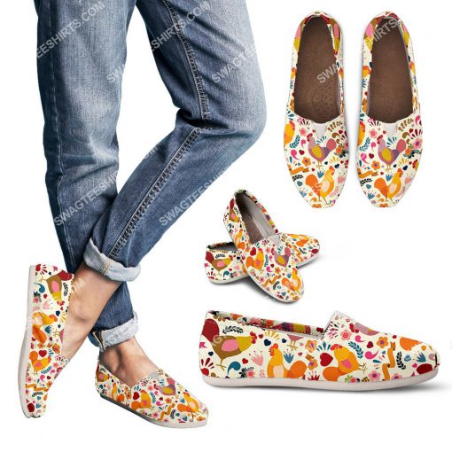retro chicken and flower all over printed toms shoes 3(1)