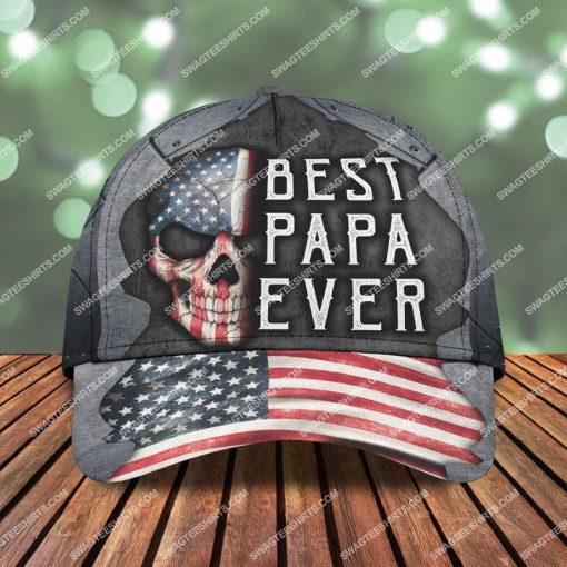 skull best papa ever american flag classic cap 2