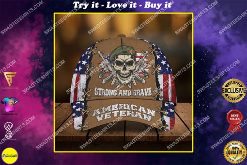 strong and brave american veteran skull all over printed classic cap