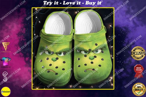 the grinch face all over printed crocs