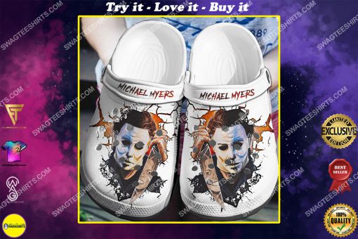 the michael myers face all over printed crocs