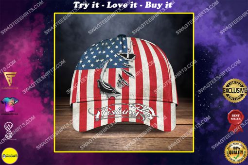 vintage american flag fishing hook all over printed classic cap