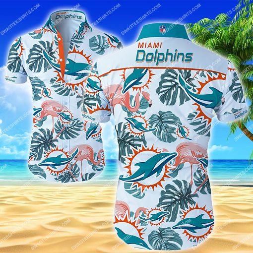 tropical miami dolphins all over print hawaiian shirt 2