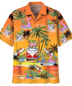 Baby yoda on the beach summer time hawaiian shirt 1