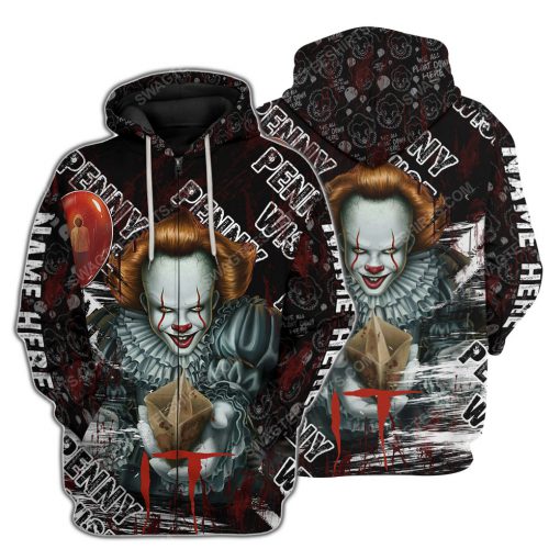Custom it pennywise horror movie for halloween night zip hoodie 1