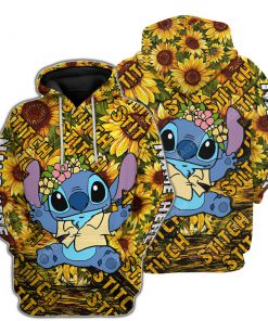 Custom name sunflower and stitch disney cartoon hoodie 1