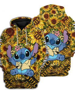 Custom name sunflower and stitch disney cartoon zip hoodie 1