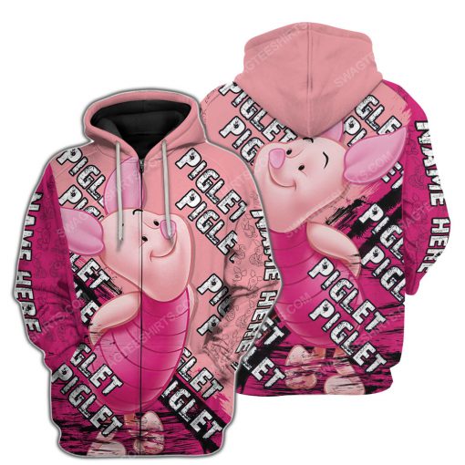 Custom name winnie the pooh and piglet disney cartoon zip hoodie 1