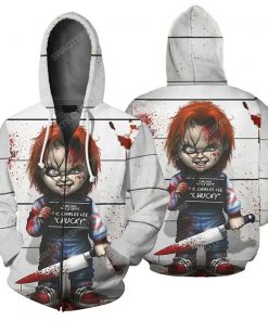 Halloween night chucky doll child's play blood full printing zip hoodie 1