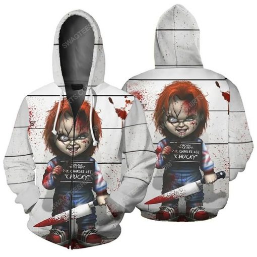 Halloween night chucky doll child's play blood full printing zip hoodie 1