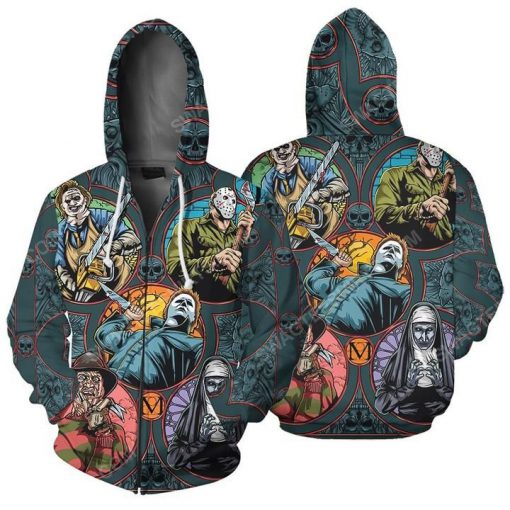 Halloween night horror movies characters full printing zip hoodie 1