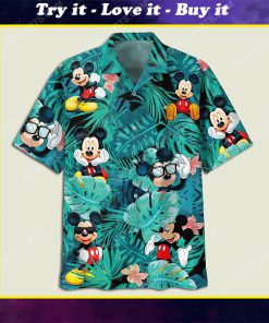 Mickey mouse flowers and leaves summer time hawaiian shirt