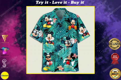 Mickey mouse flowers and leaves summer time hawaiian shirt