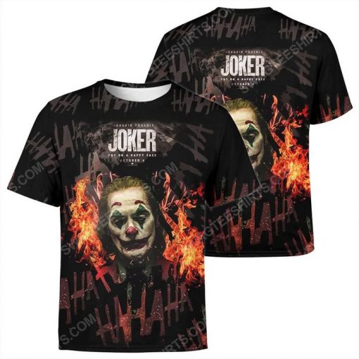 Put on a happy face joker halloween day all over print tshirt 1