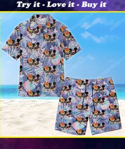 Tropical mickey and minnie mouse summer vacation hawaiian shirt