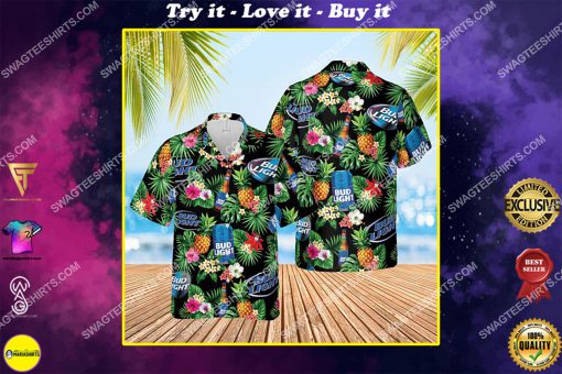 bud light beer aloha tropical all over print hawaiian shirt
