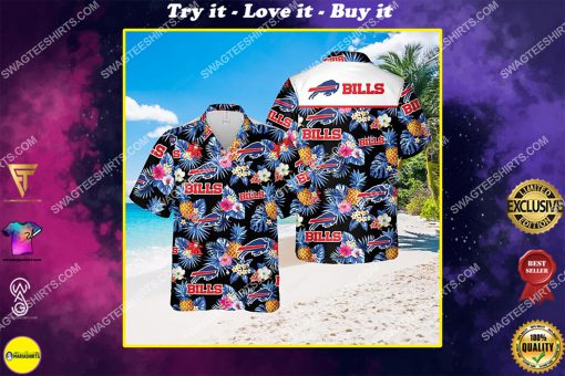 buffalo bills football and flower tropical all over print hawaiian shirt
