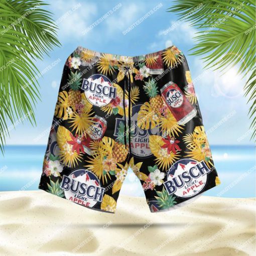 busch light apple beer summer vibes all over print hawaiian shorts 1