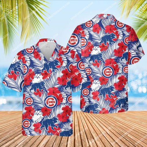 chicago cubs and hibiscus flower all over print hawaiian shirt 1