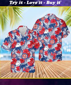 chicago cubs and hibiscus flower all over print hawaiian shirt