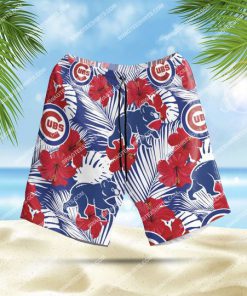 chicago cubs and hibiscus flower all over print hawaiian shorts 1