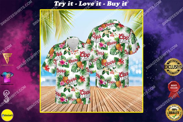 coors light beer flower tropical all over print hawaiian shirt