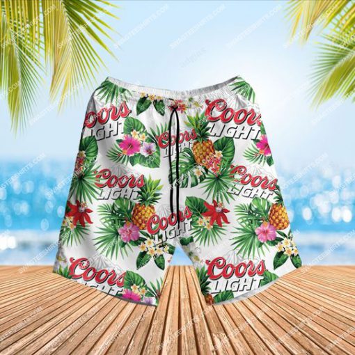 coors light beer flower tropical all over print hawaiian shorts 1