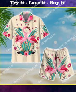 flamingo couple pattern all over print hawaiian shirt