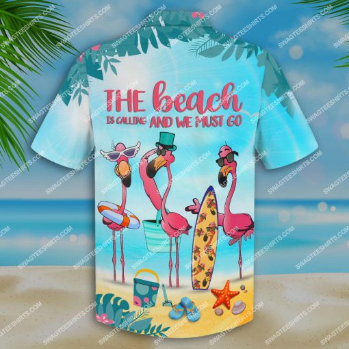 flamingo the beach is calling and we must go all over print hawaiian shirt 4(1)